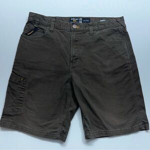 Ariat Rebar M4 Canvas Shorts Mens Size 34 Relaxed Fit Cargo Brown 9” Inseam